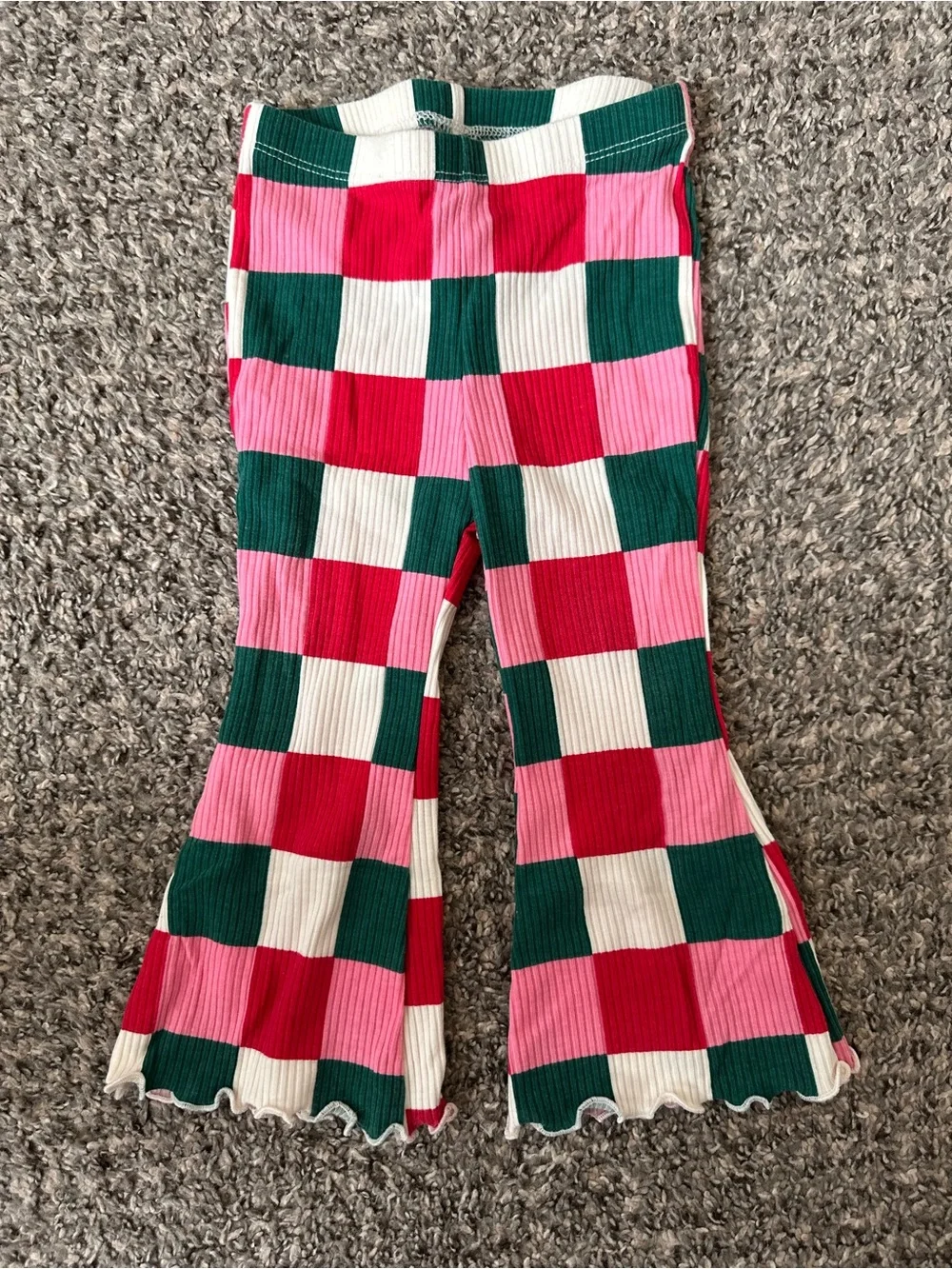 Old Navy Pink, Red, Green Checkerboard Bell-Bottom Leggings